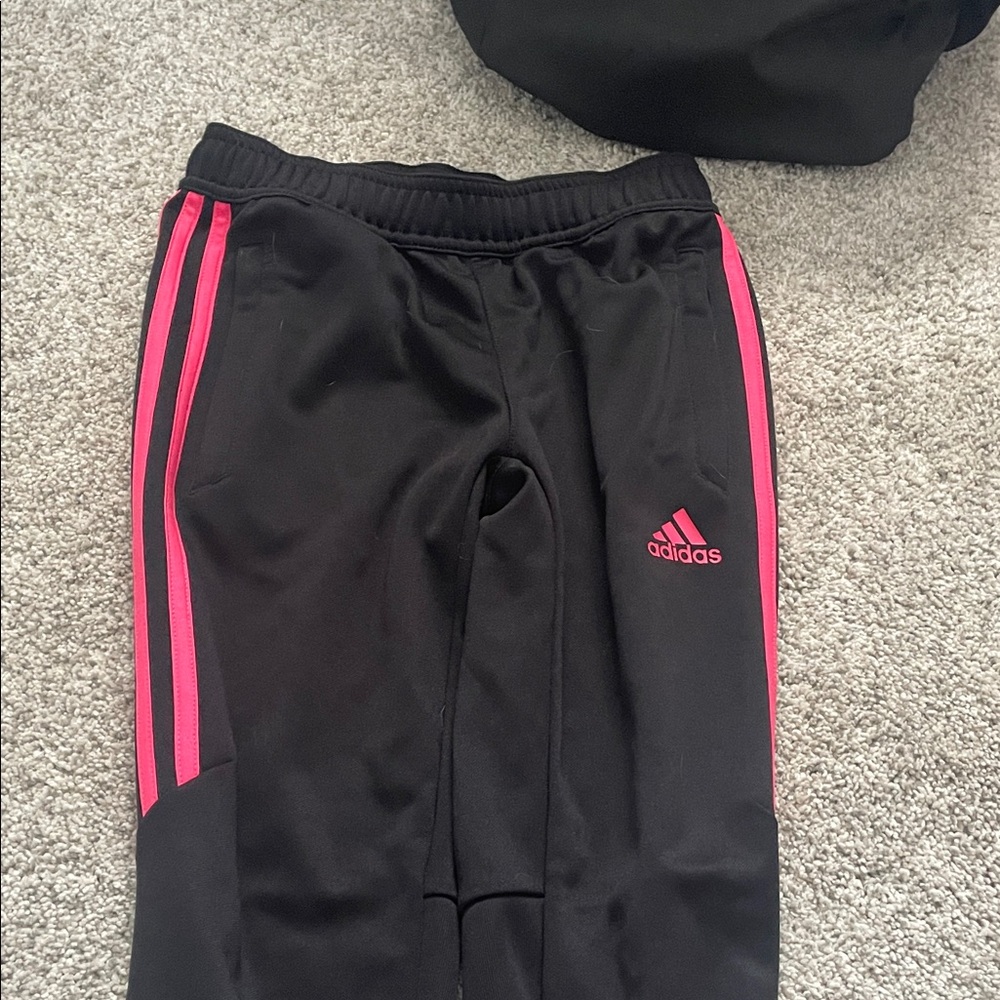 Adidas Kids Black Joggers with Pink Stripes